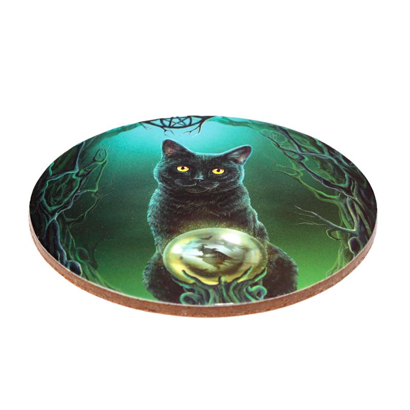 Gothic Gifts Lisa Parker cat and candle cork coaster gothic fantasy cat artwork