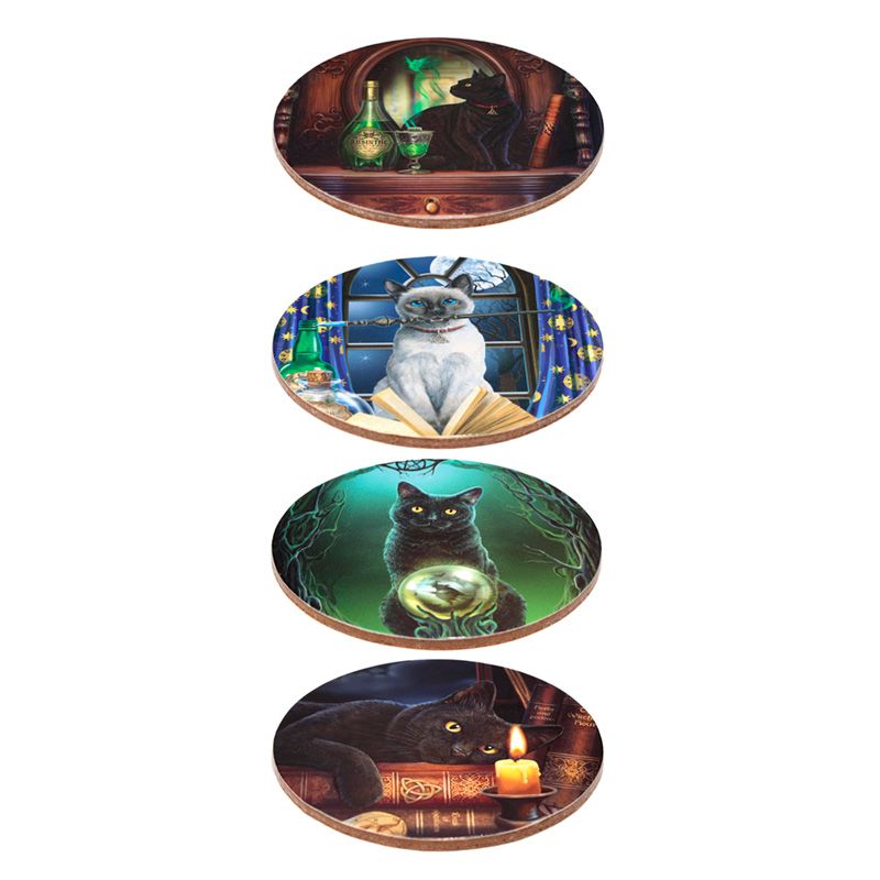 Gothic Gifts Lisa Parker Magic Cats coaster designs magical cat artwork cork coasters