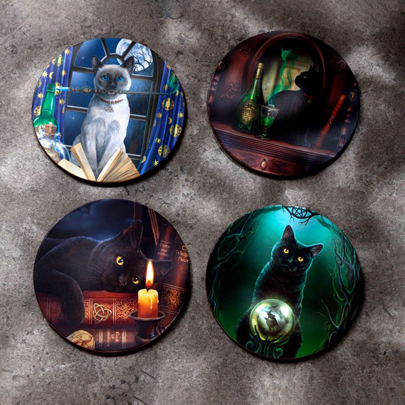 Gothic Gifts Lisa Parker Magic Cats cork coasters set of 4 magical cat drink coasters