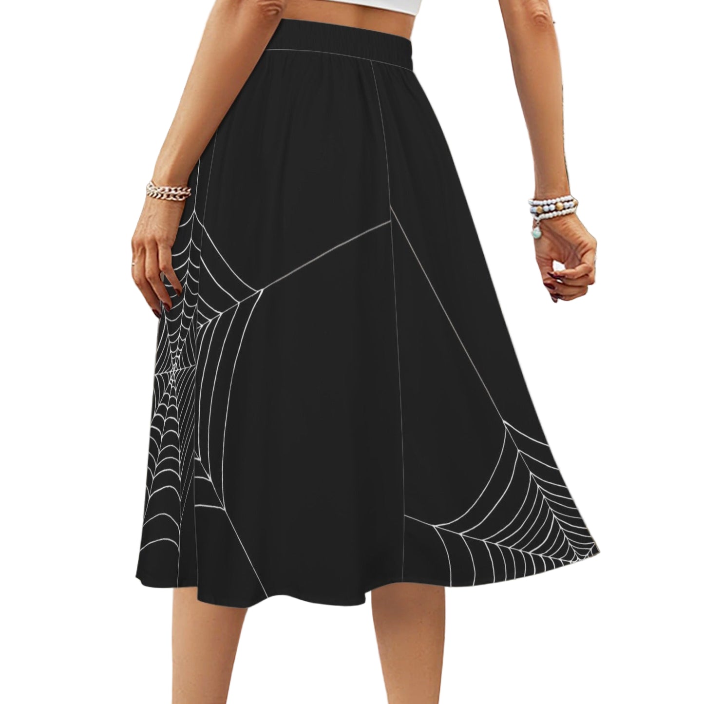 Alternative spiderweb print midi skirt in black with white detailing