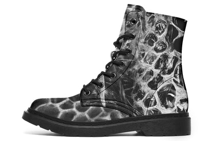 Gothic snakeskin print vegan combat boots