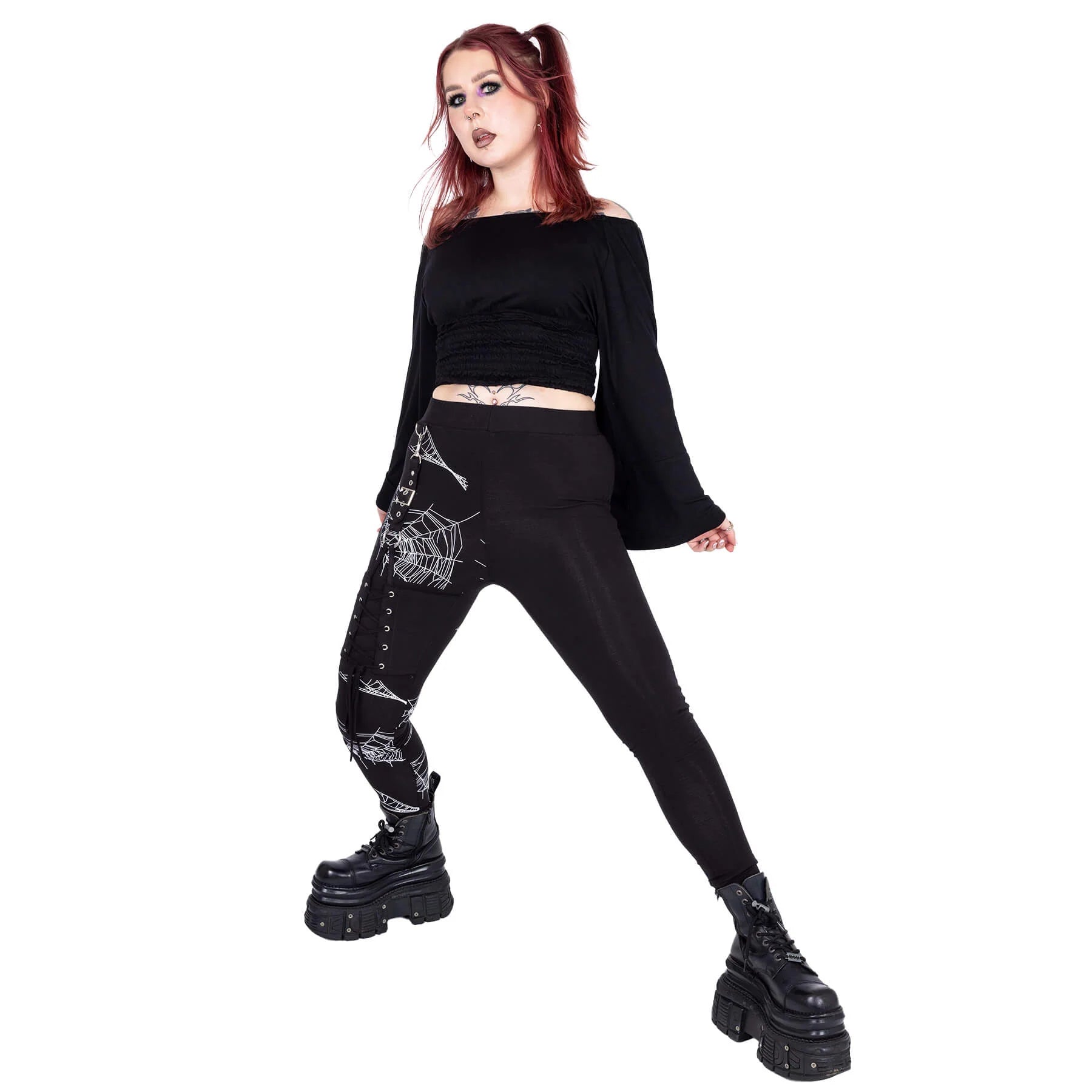 Heartless Arhana half and half spiderweb print leggings alternative fashion outfit