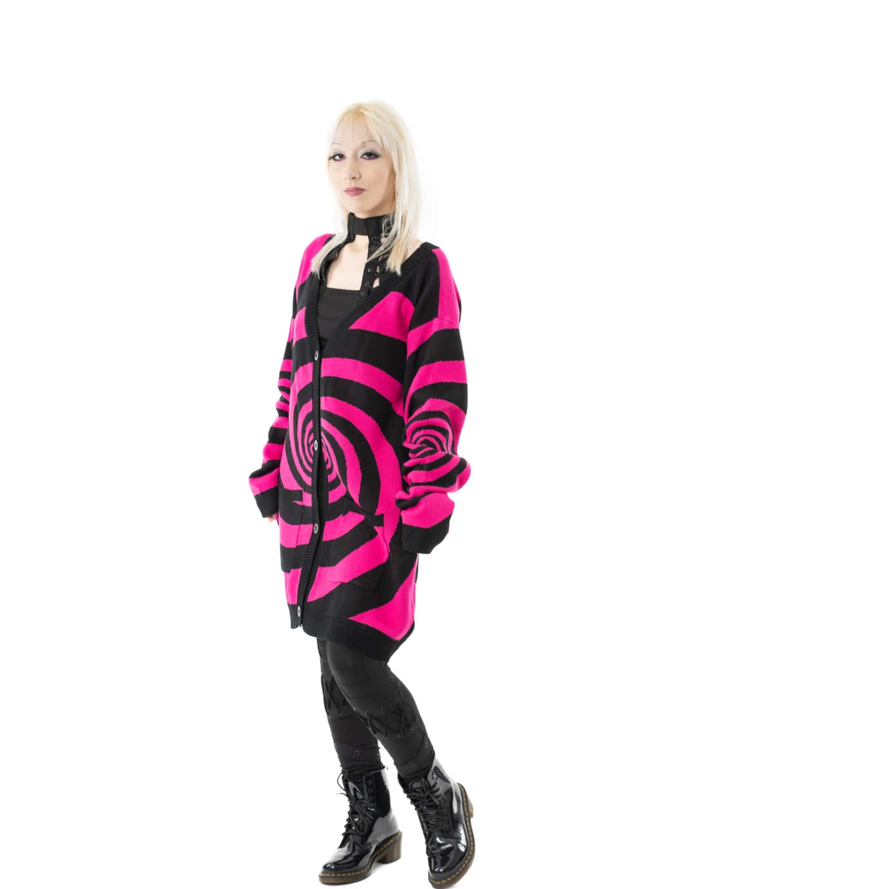 Vixxsin Black and Hot Pink Hypno Cardigan - Kate's Clothing