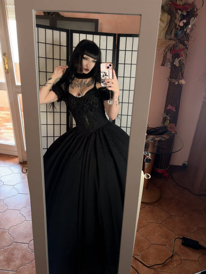 Lilith Black Gothic Dress by Punk Rave on Dolly Vampire for Kate's Clothing full length shot