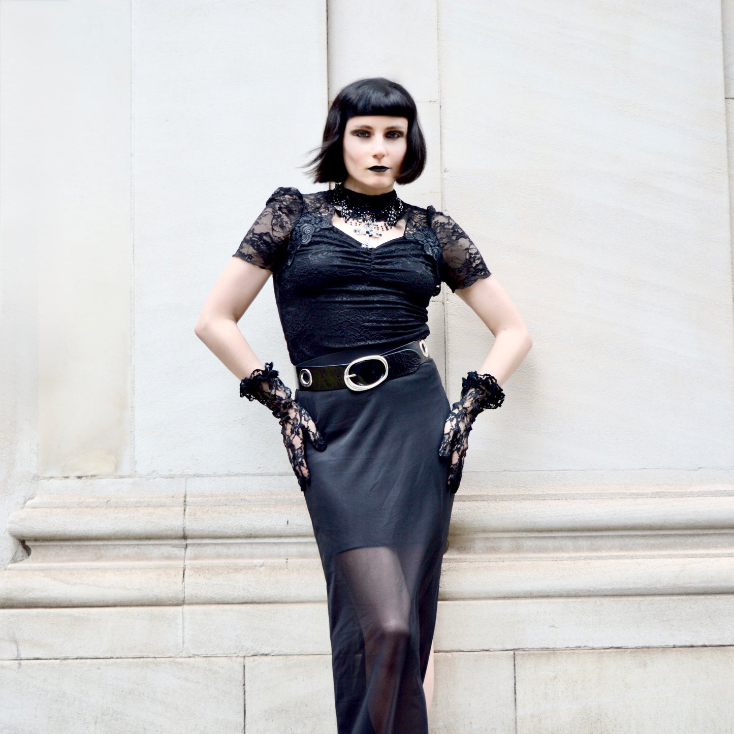 Punk Rave Selene Floral Lace Shirt - Gothic High Neck Puff Sleeve Top