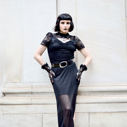 Punk Rave Selene Floral Lace Shirt - Gothic High Neck Puff Sleeve Top