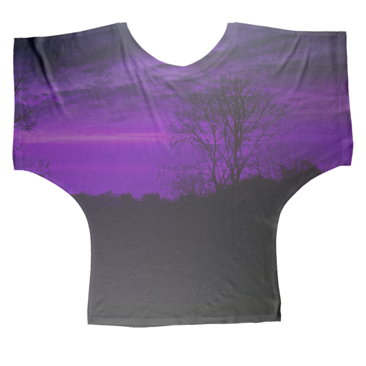 Gothic sunset sublimation dolman tee with flowy fit