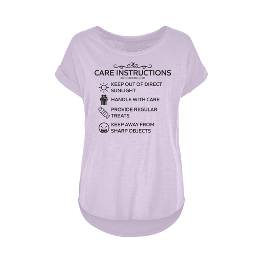 Relaxed fit long slub tee featuring humorous care label graphic