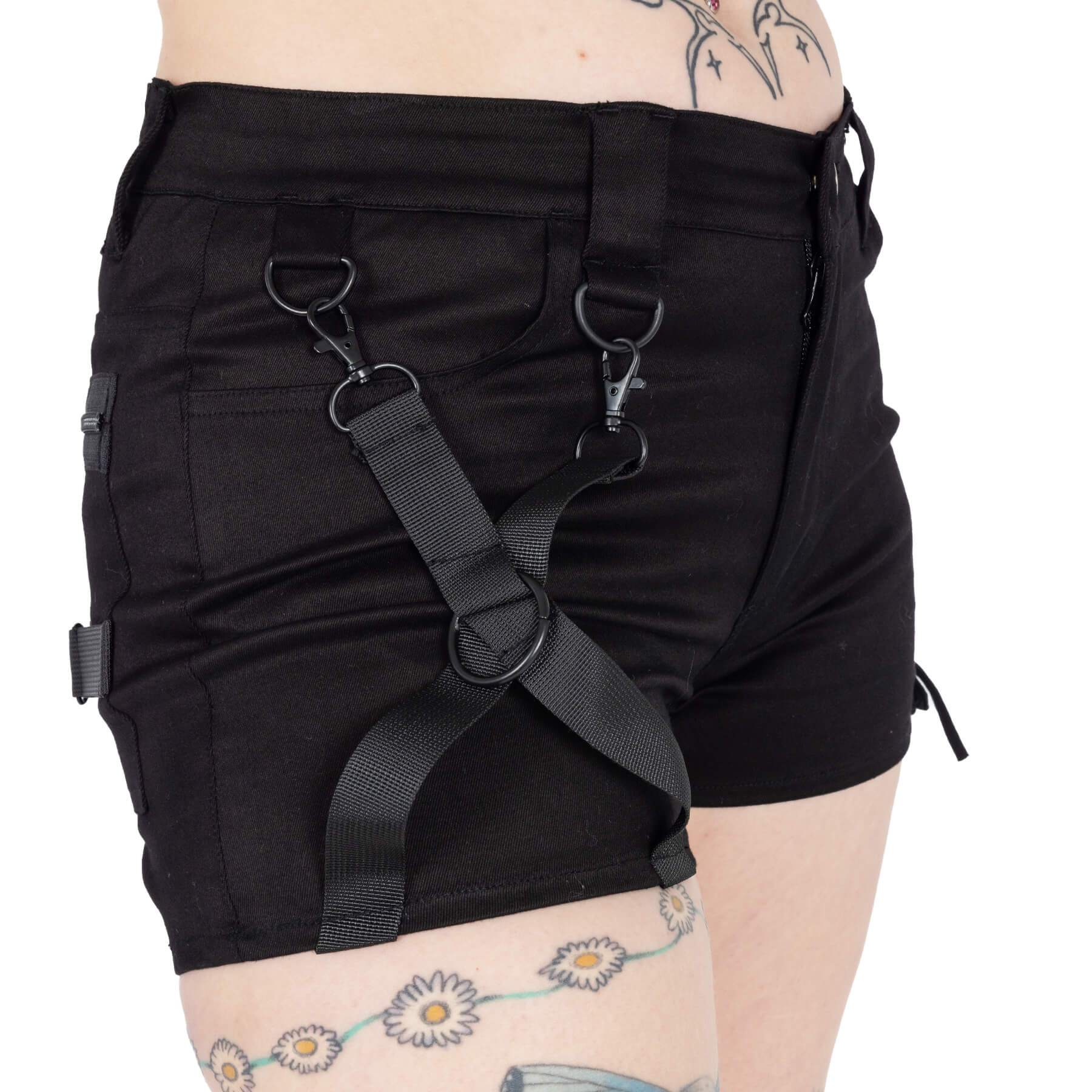 Chemical Black Kindra Shorts with Lace Up and Straps Features - Kate's Clothing