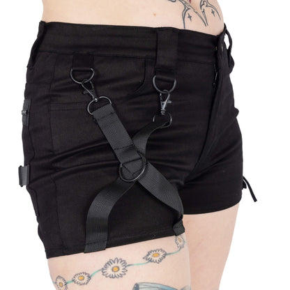 Chemical Black Kindra Shorts with Lace Up and Straps Features - Kate's Clothing