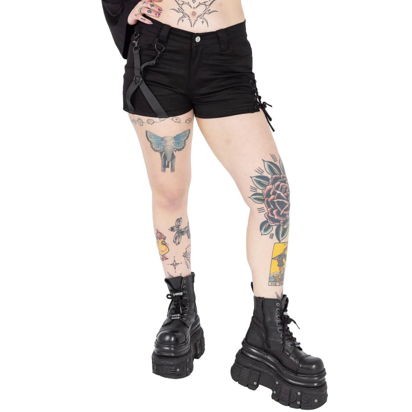 Chemical Black Kindra Shorts with Lace Up and Straps Features - Kate's Clothing