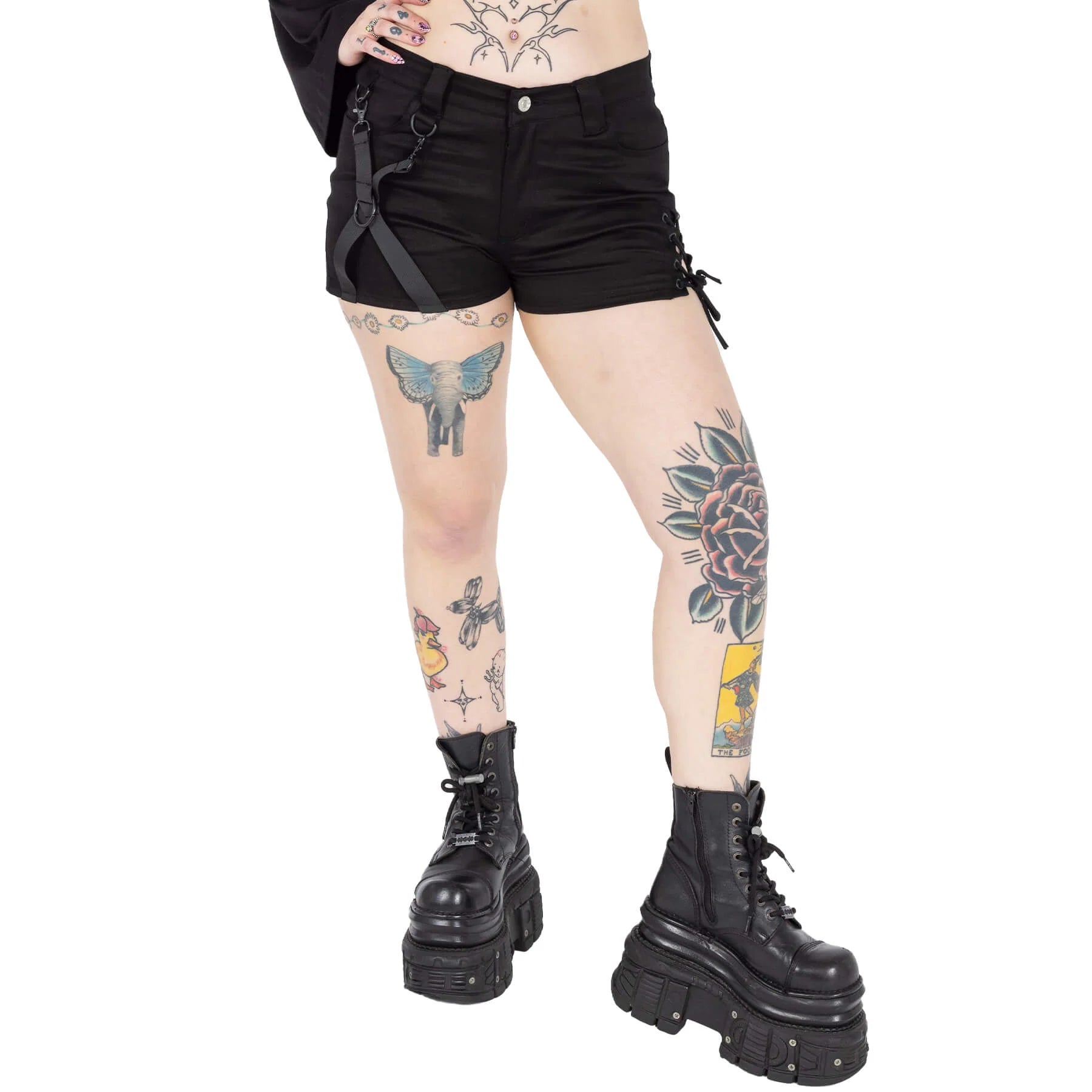 Chemical Black Kindra Shorts with Lace Up and Straps Features - Kate's Clothing