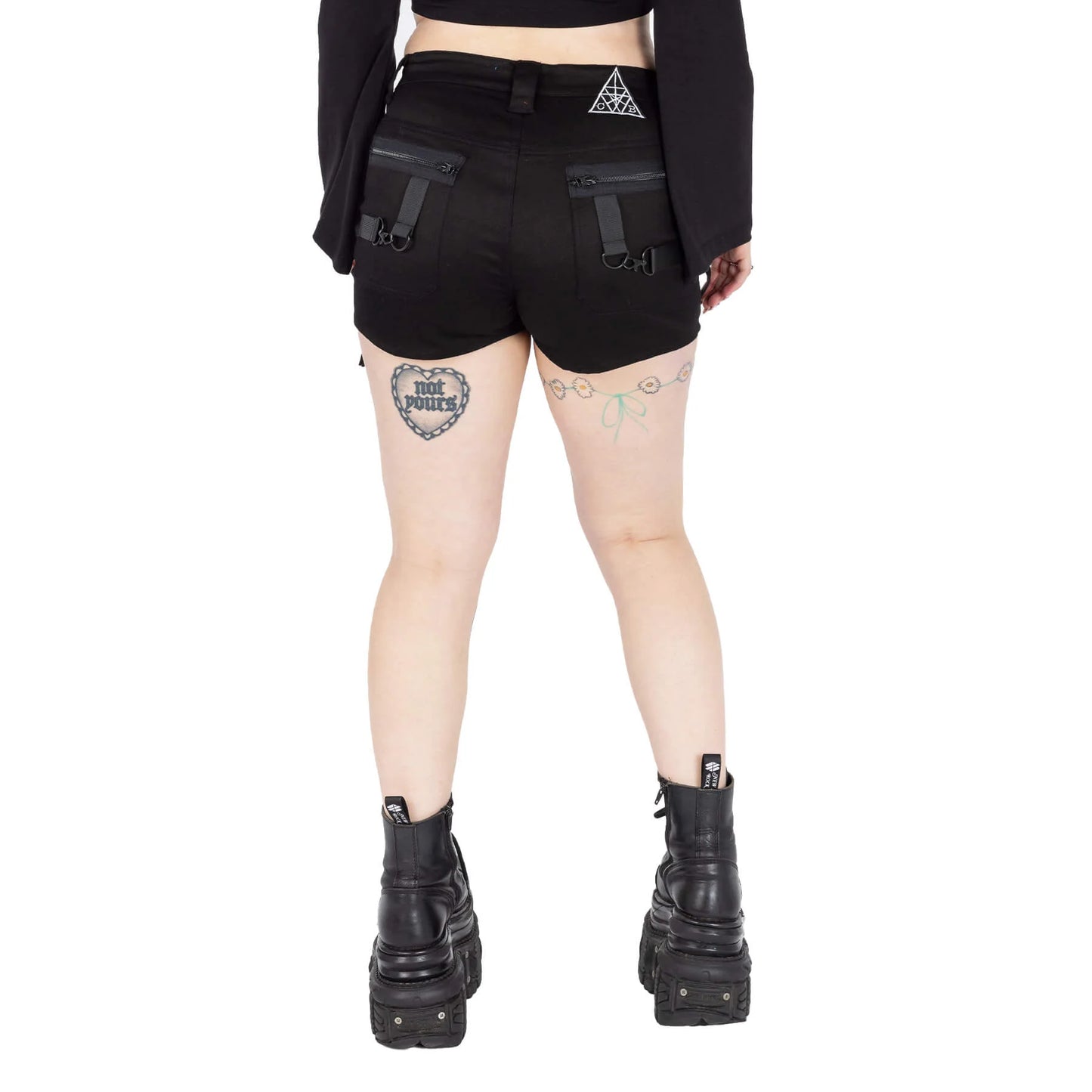 Chemical Black Kindra Shorts with Lace Up and Straps Features - Kate's Clothing