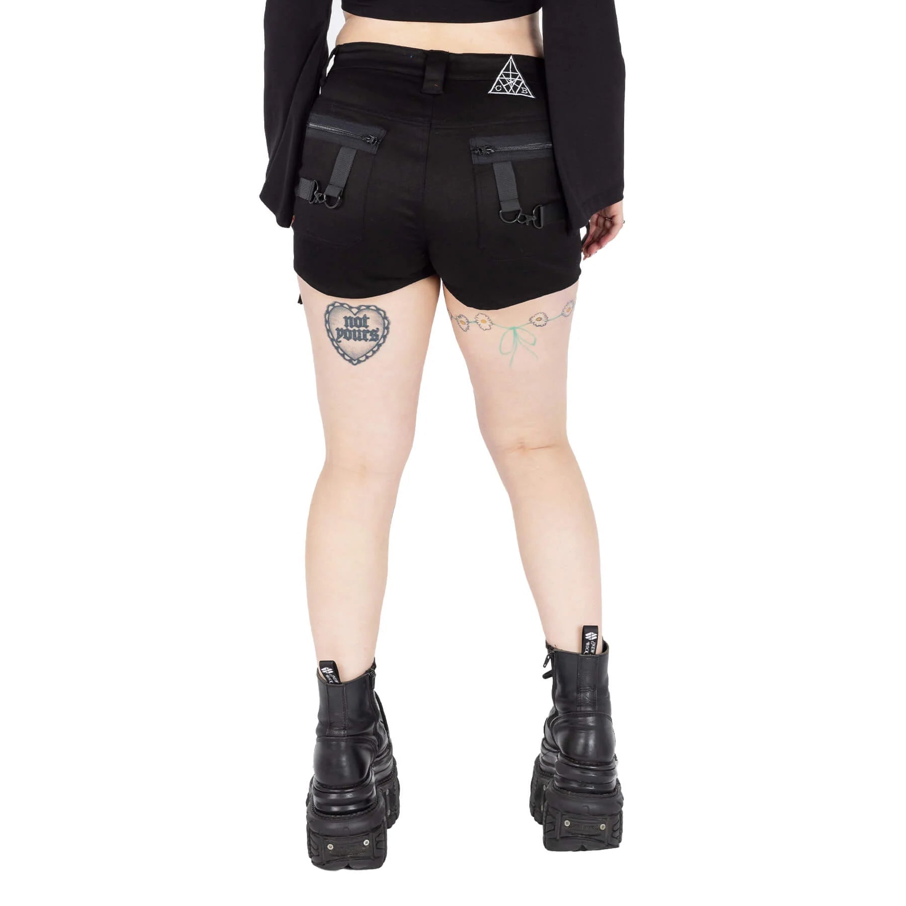 Chemical Black Kindra Shorts with Lace Up and Straps Features - Kate's Clothing