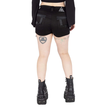 Chemical Black Kindra Shorts with Lace Up and Straps Features - Kate's Clothing