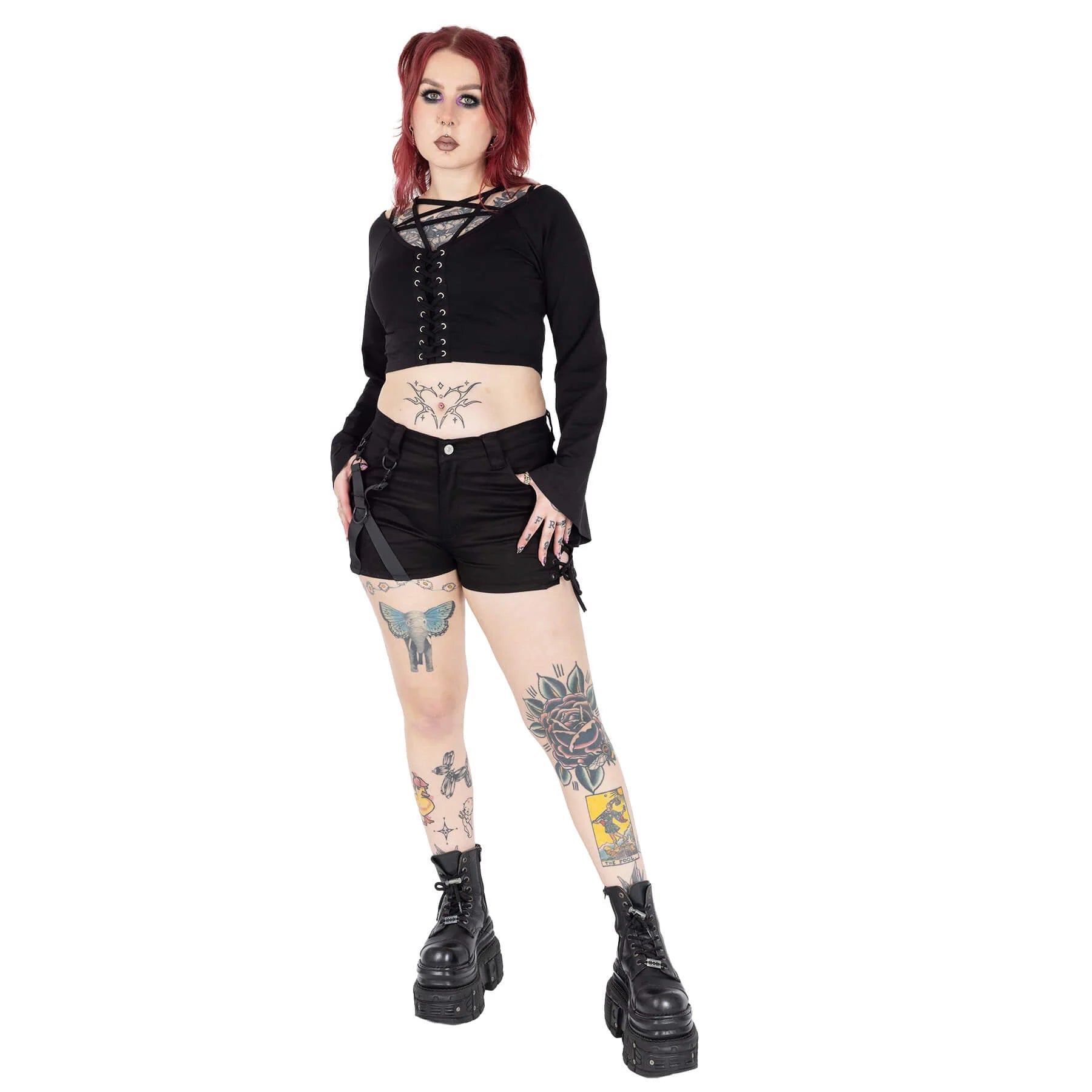 Chemical Black Kindra Shorts with Lace Up and Straps Features - Kate's Clothing