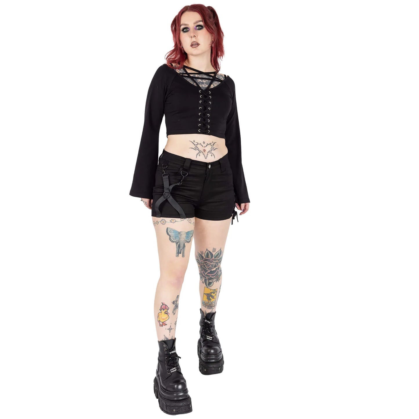Chemical Black Kindra Shorts with Lace Up and Straps Features - Kate's Clothing