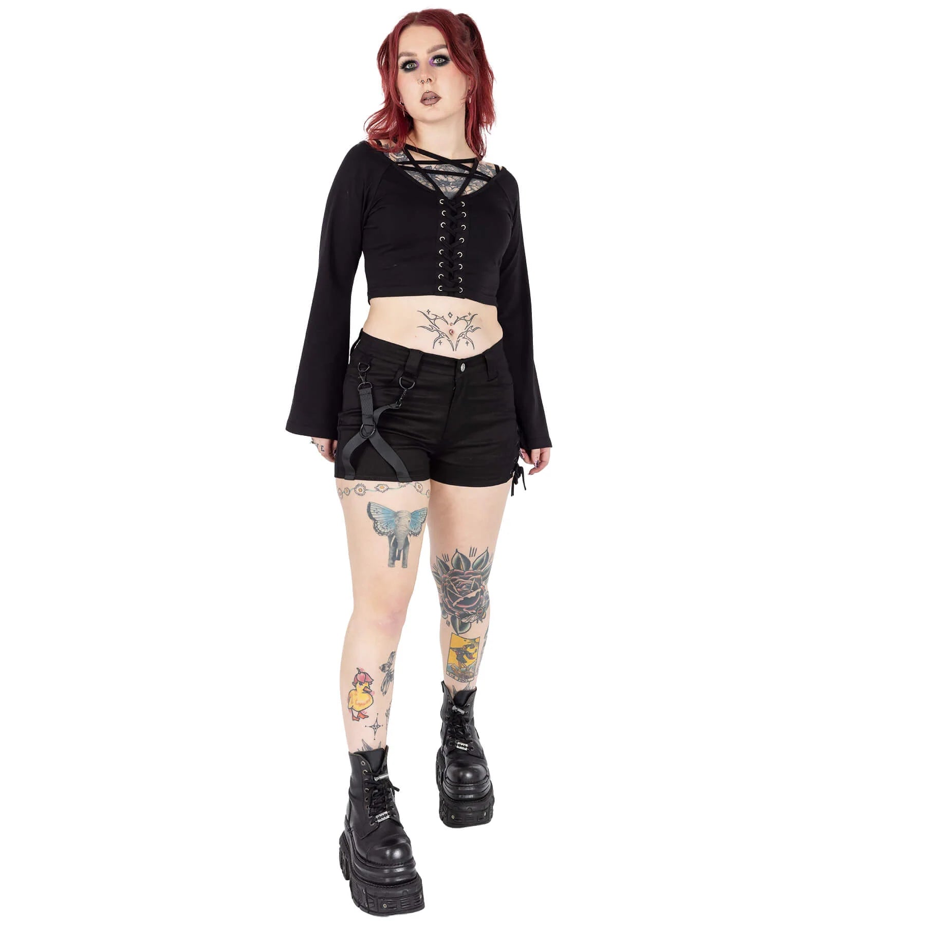 Chemical Black Kindra Shorts with Lace Up and Straps Features - Kate's Clothing