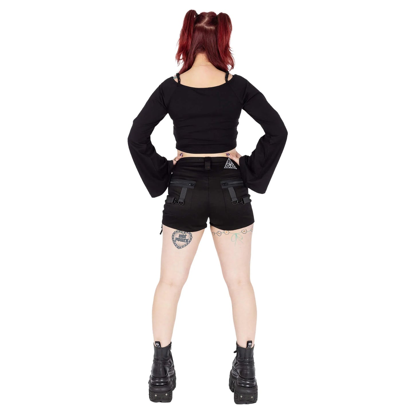Chemical Black Kindra Shorts with Lace Up and Straps Features - Kate's Clothing