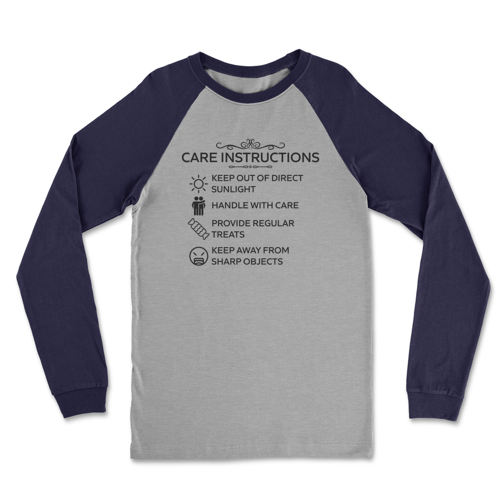 Long sleeve unisex shirt with care instructions humour graphic