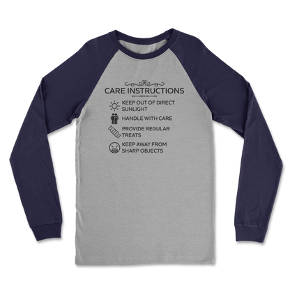 Long sleeve unisex shirt with care instructions humour graphic