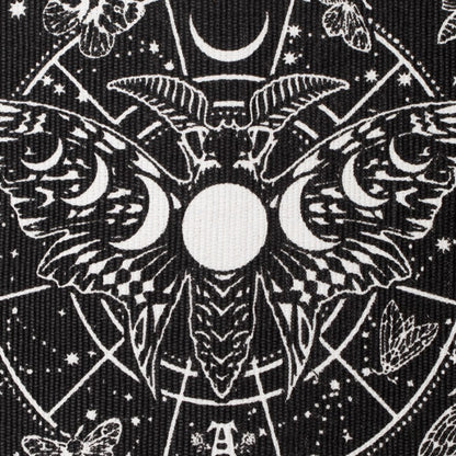 Lunar Moth Rug featuring a luna moth with moon phases and intricate celestial designs.