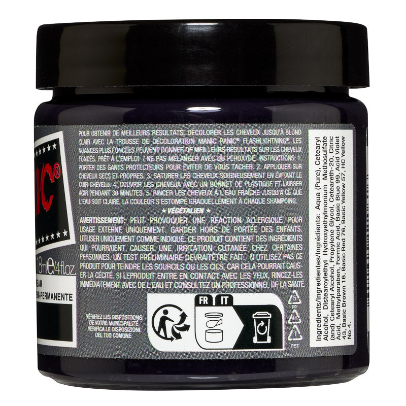 Manic Panic Alien Grey semi permanent hair colour jar back packaging 118ml