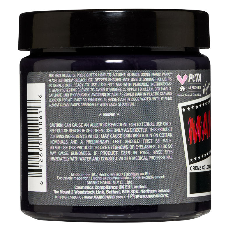 Manic Panic Alien Grey classic cream hair dye back label vegan cruelty free hair colour