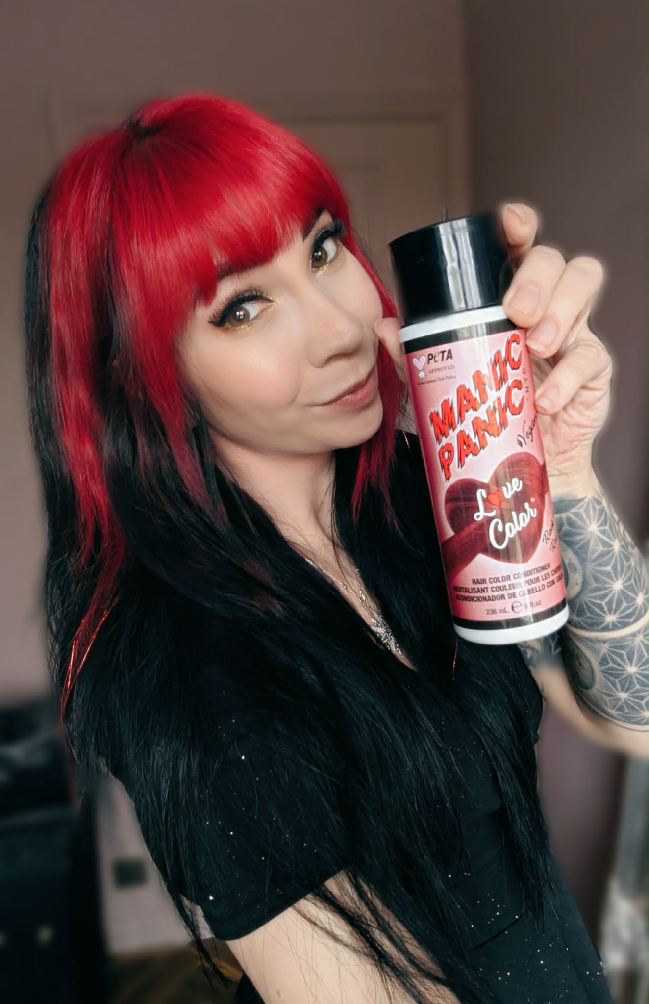 Manic Panic Rock Me Red Love colour conditioner vibrant red hair result on model