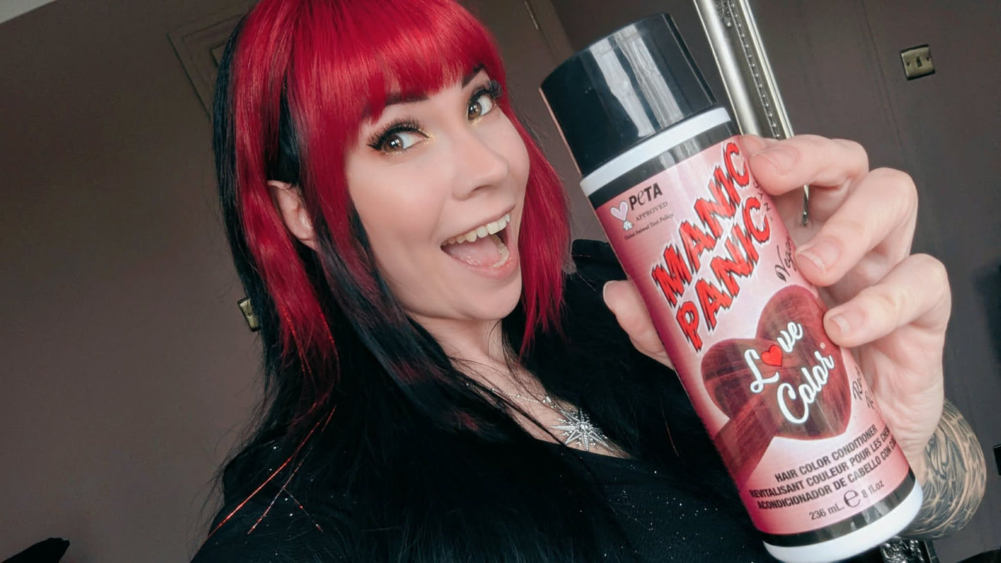 Manic Panic Rock Me Red Love colour conditioner deep red dyed hair look using colour conditioner