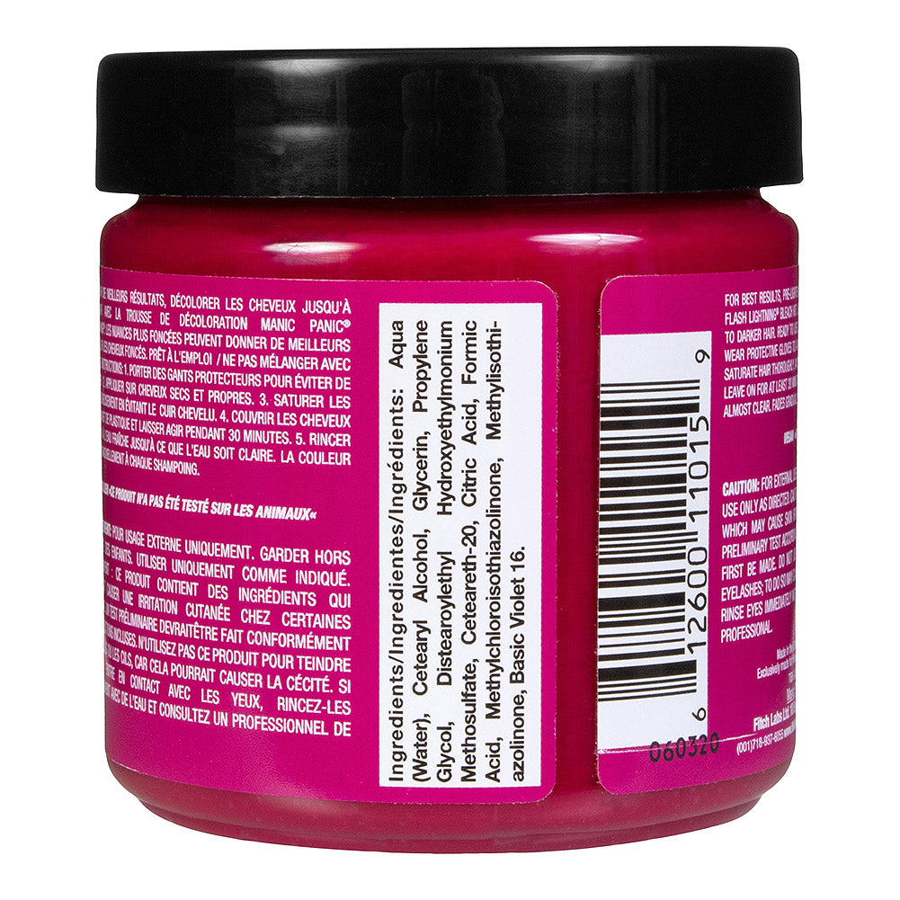 Manic Panic Hot Hot Pink jar back - pink semi permanent hair dye 118ml vegan UV reactive