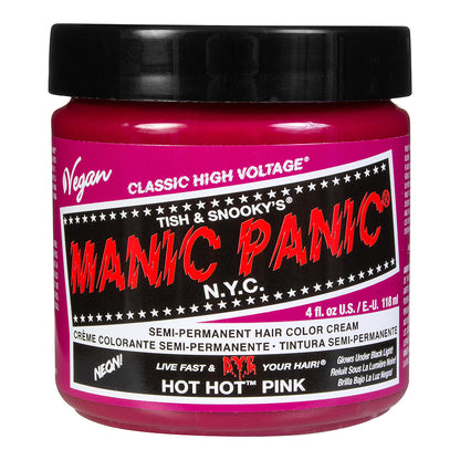 Hot Hot Pink semi permanent hair dye - ultra bright magenta pink UV reactive vegan Manic Panic
