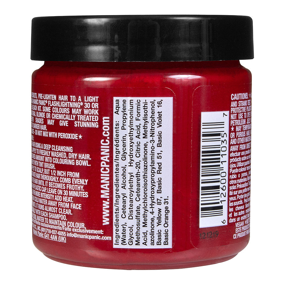 Manic Panic Rock N Roll Red jar back - red semi permanent hair dye 118ml vegan