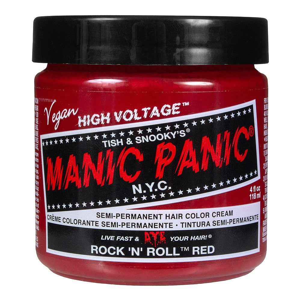 Rock N Roll Red semi permanent hair dye - warm toned bright red vegan 118ml Manic Panic jar