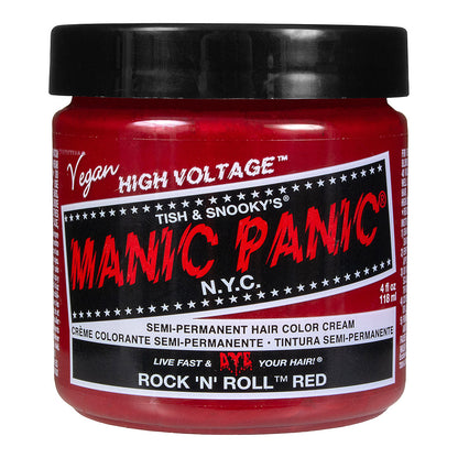 Rock N Roll Red semi permanent hair dye - warm toned bright red vegan 118ml Manic Panic jar