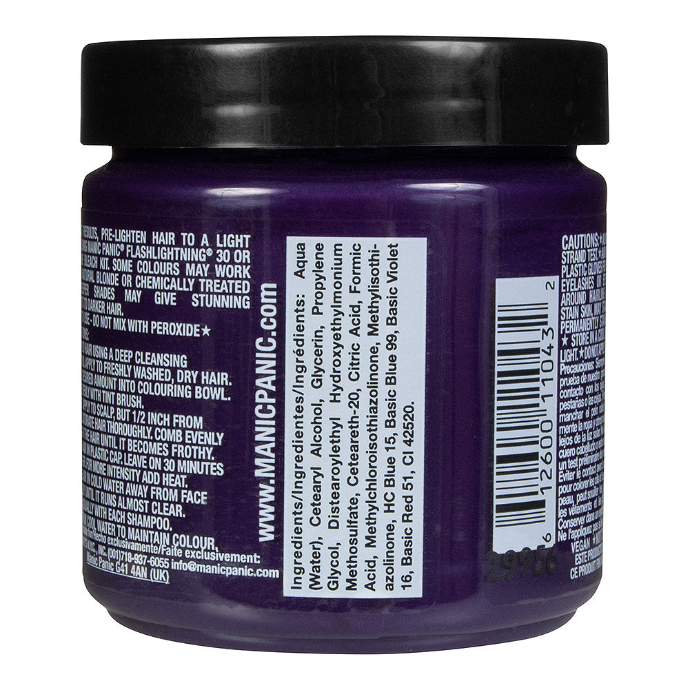 Manic Panic Violet Night jar back - purple semi permanent hair dye 118ml vegan ingredients