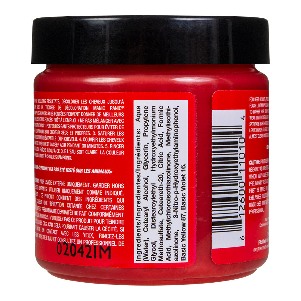 Manic Panic Wildfire Red jar back - red semi permanent hair dye 118ml vegan UV reactive