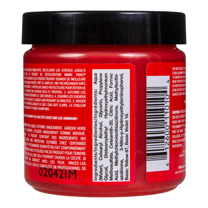 Manic Panic Wildfire Red jar back - red semi permanent hair dye 118ml vegan UV reactive