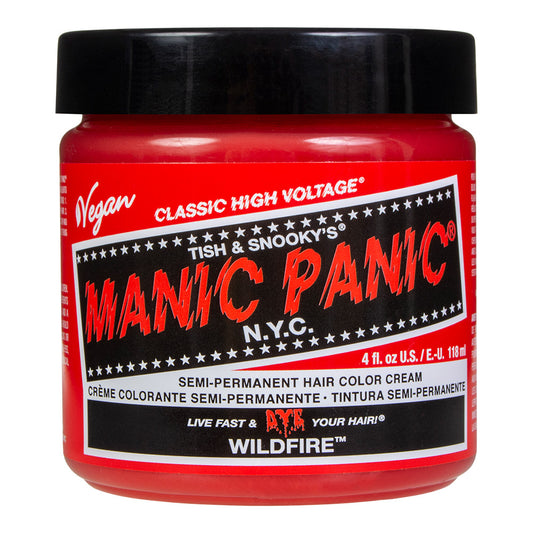 Wildfire Red semi permanent hair dye - vibrant fiery red UV reactive vegan 118ml Manic Panic