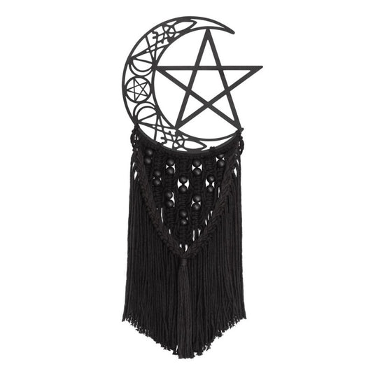 Alchemy Gothic Moon Hex Macramé Wall Hanging Crescent Moon Pentagram Mystical Wall Decor