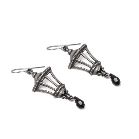Alchemy Gothic Mourning Gaslight Victorian Lantern Earrings Swarovski Crystal Pewter Jewellery