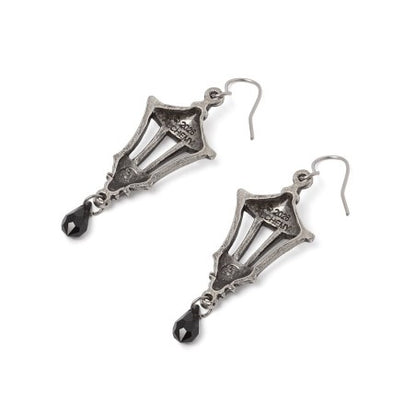 Alchemy Gothic Mourning Gaslight Victorian Lantern Earrings Swarovski Crystal Pewter Jewellery