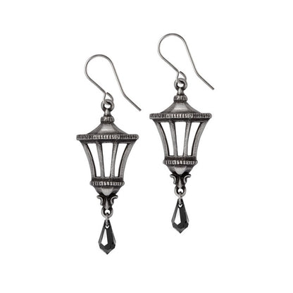 Alchemy Gothic Mourning Gaslight Victorian Lantern Earrings Swarovski Crystal Pewter Jewellery