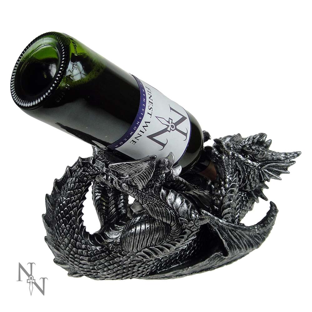 Nemesis Now Guzzlers Metallic Silver Dragon Wine Bottle Holder (32cm)