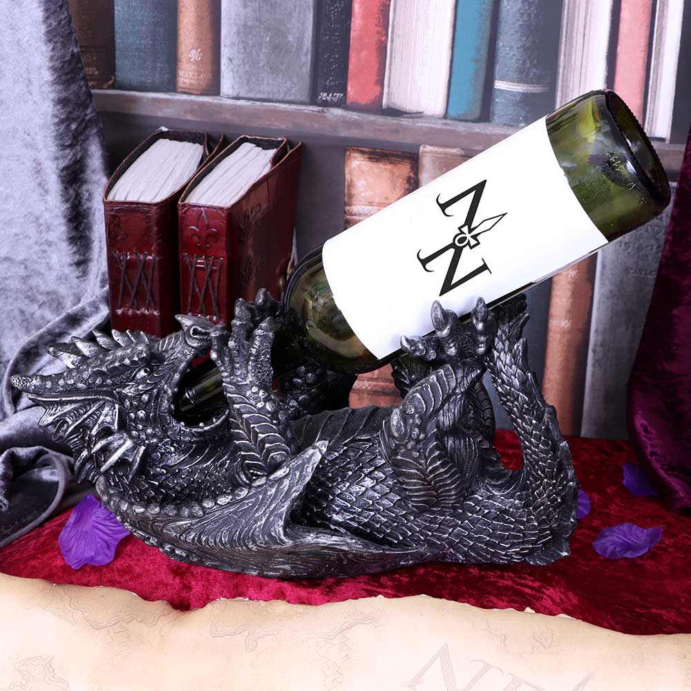 Nemesis Now Guzzlers Metallic Silver Dragon Wine Bottle Holder (32cm)