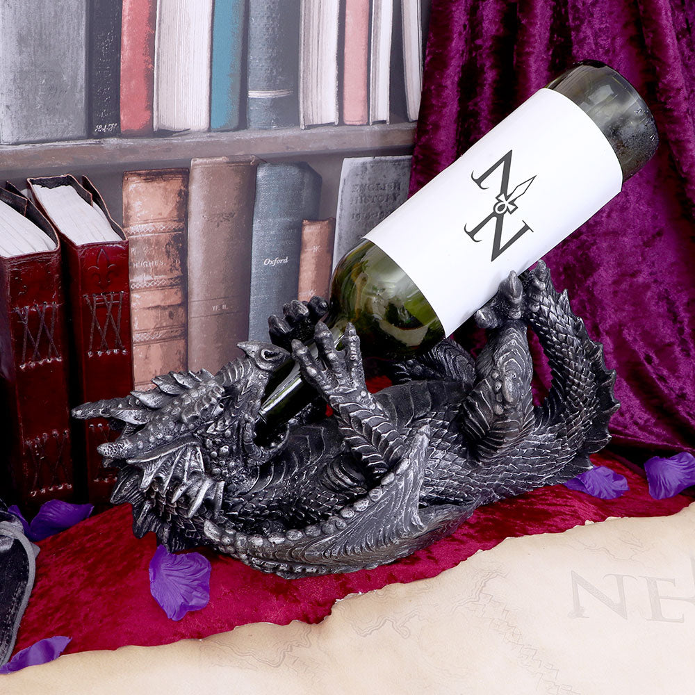 Nemesis Now Guzzlers Metallic Silver Dragon Wine Bottle Holder (32cm)