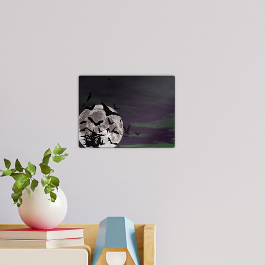 Wall tile with bats flying over full moon in twilight sky