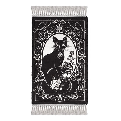 Black cat occult rug Alchemy Gothic Paracelsus woven cotton full design view