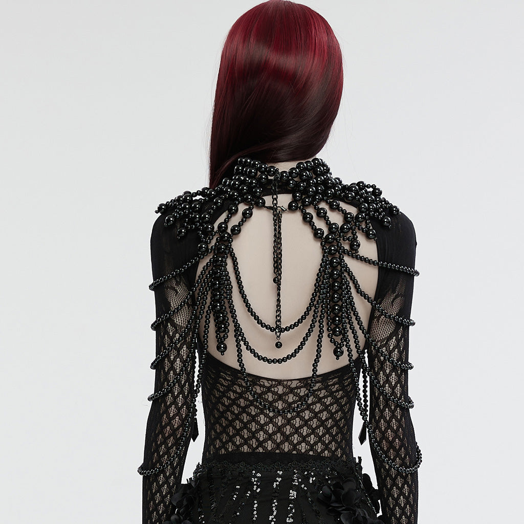 Punk Rave Aphrodite beaded necklace back view gothic shoulder drape jewellery