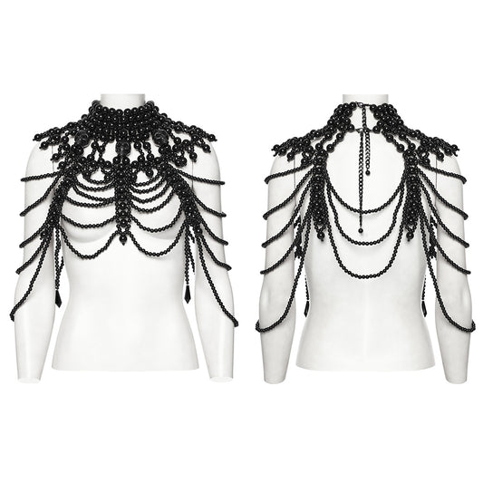 Punk Rave Aphrodite beaded necklace gothic shoulder drape choker front and back view